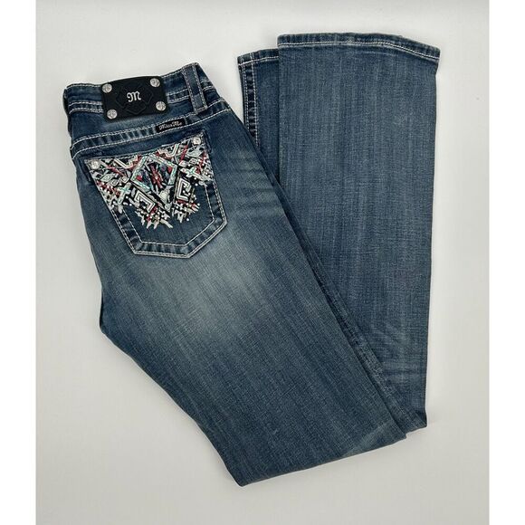 Miss Me WOMENS 30X34 Mid Rise Slim Fit Boot Jeans Sequins - Picture 3 of 6